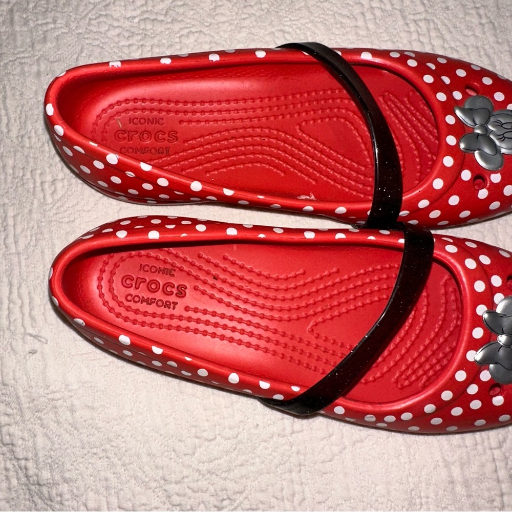 CROCS girls Red and White Minnie Mouse comfort Mary Janes Polka Dots sz 1 - Picture 5 of 5